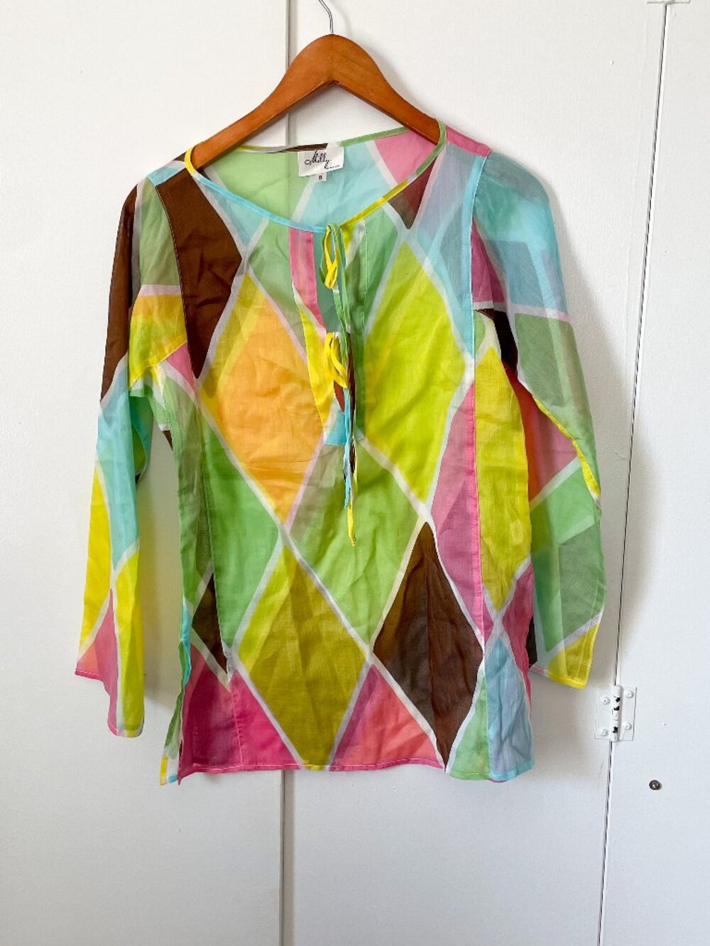 Milly of New York Geometric Diamonds Tunic Top Sheer Cotton, Size 8